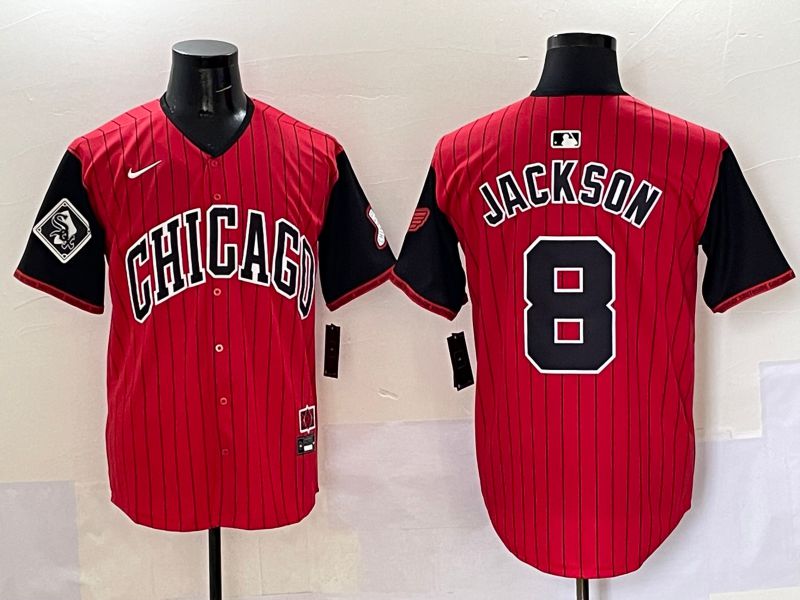 Men 2025 Chicago White Sox #8 Jackson Red Stripe Joint Name Nike MLB Jersey style 43